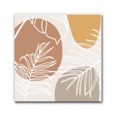 Akustikbild Autumn Leaves - Minimalistisch, grafisch, modern. Sanfte Herbsttöne (Ocker, Terrakotta, Taupe) kombiniert mit linearen Blattstrukturen. Ruhige, klare Komposition – perfekt für ein cleanes Interior mit natürlichem Akzent.