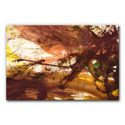 Akustikbild Herbststurm - Abstrakte Malerei in warmen Erdtönen; Braun, Ocker, Gelb, mit etwas Grün. Die Pinselstriche sind wild, fast wütend, wirken wie ein Sturm aus Farbe. Roh, expressiv, herbstlich.