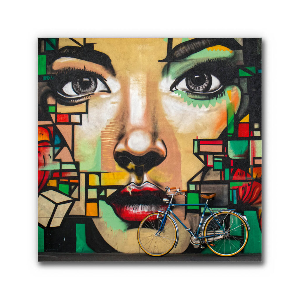 Akustikbild Streetart Frau mit Fahrrad