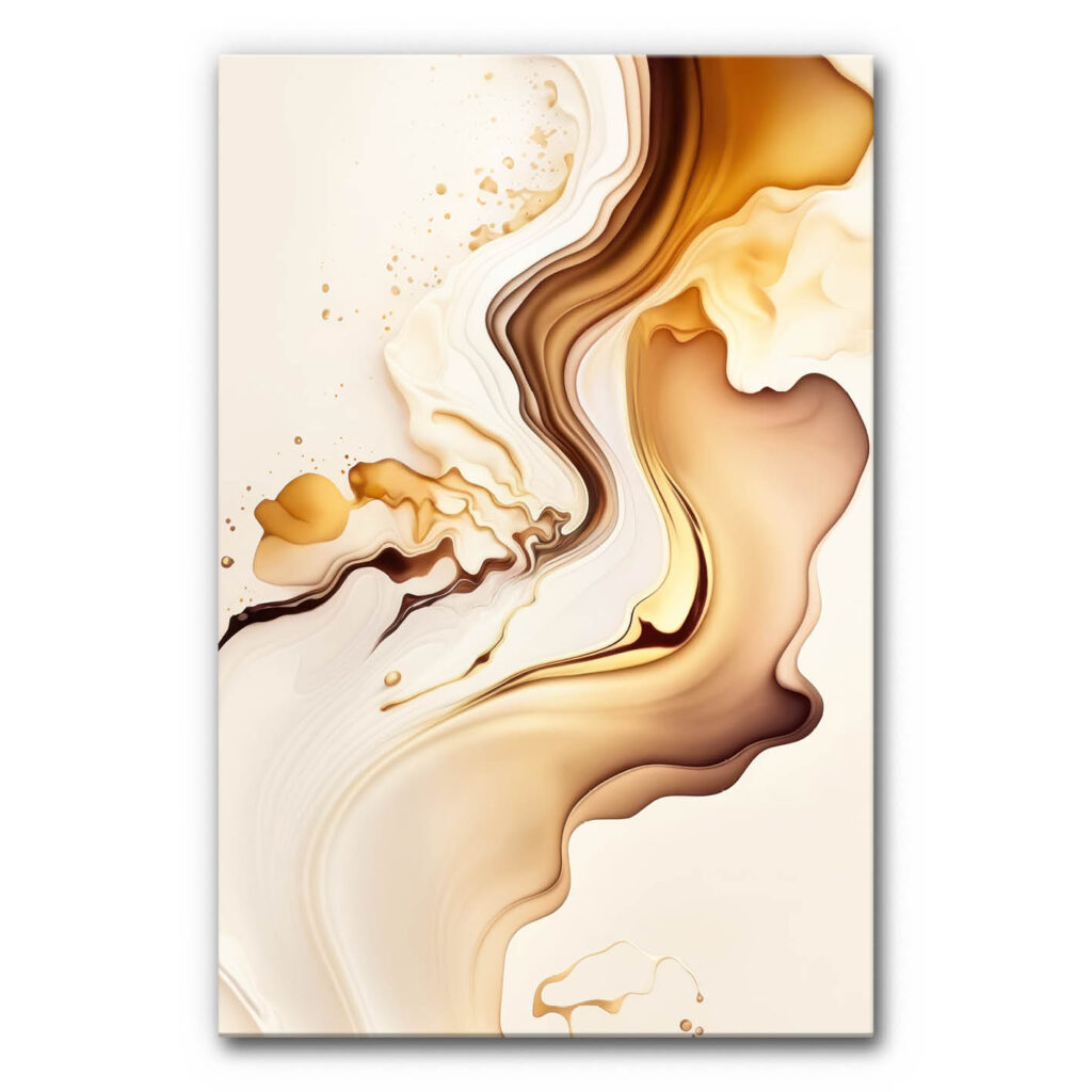 Das Schallabsorberbild Cream 2 ist ein abstraktes Bild was so aussieht als würde Kaffee in Milch fließen.