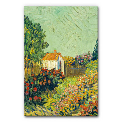 Akustikbild Blühender Garten von Vincent Van Gogh zeigt einen ein Gartenhäuschen in einen blühenden Garten im impressionistischen Stil.