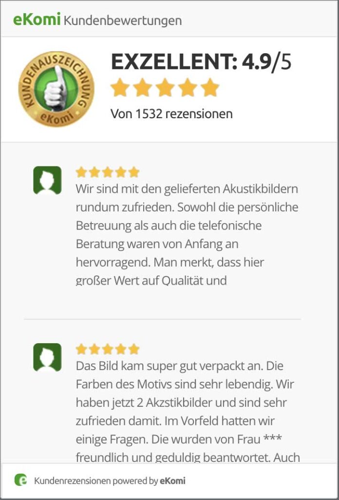 4,9 von 5 Sternen bei 1532 Bewertungen über eKomi