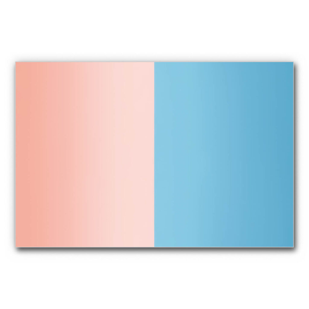Akustikbild Im Gegensatz Harmonie zeigt eine rosafarbene und eine hellblaue Fläche, die gleich groß nebeneinanderliegen.