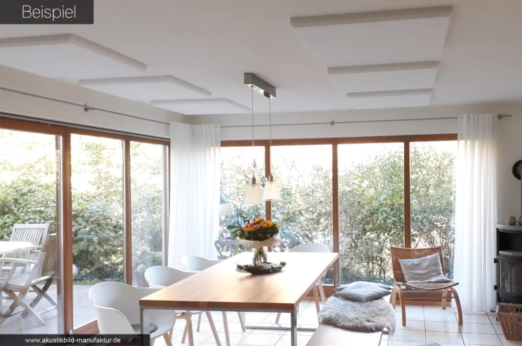 Akustikbild manufaktur schallschutz platten kreise akustikkreise runde absorberplatten basotect decke essbereich 2