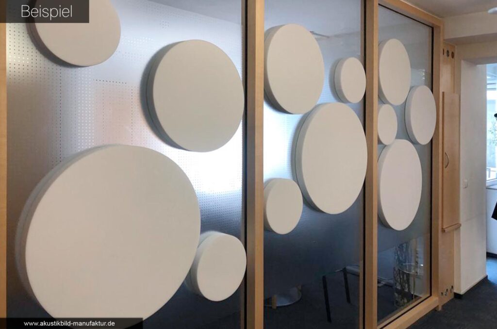 Akustikbild manufaktur schallschutz platten kreise akustikkreise runde absorberplatten basotect wand