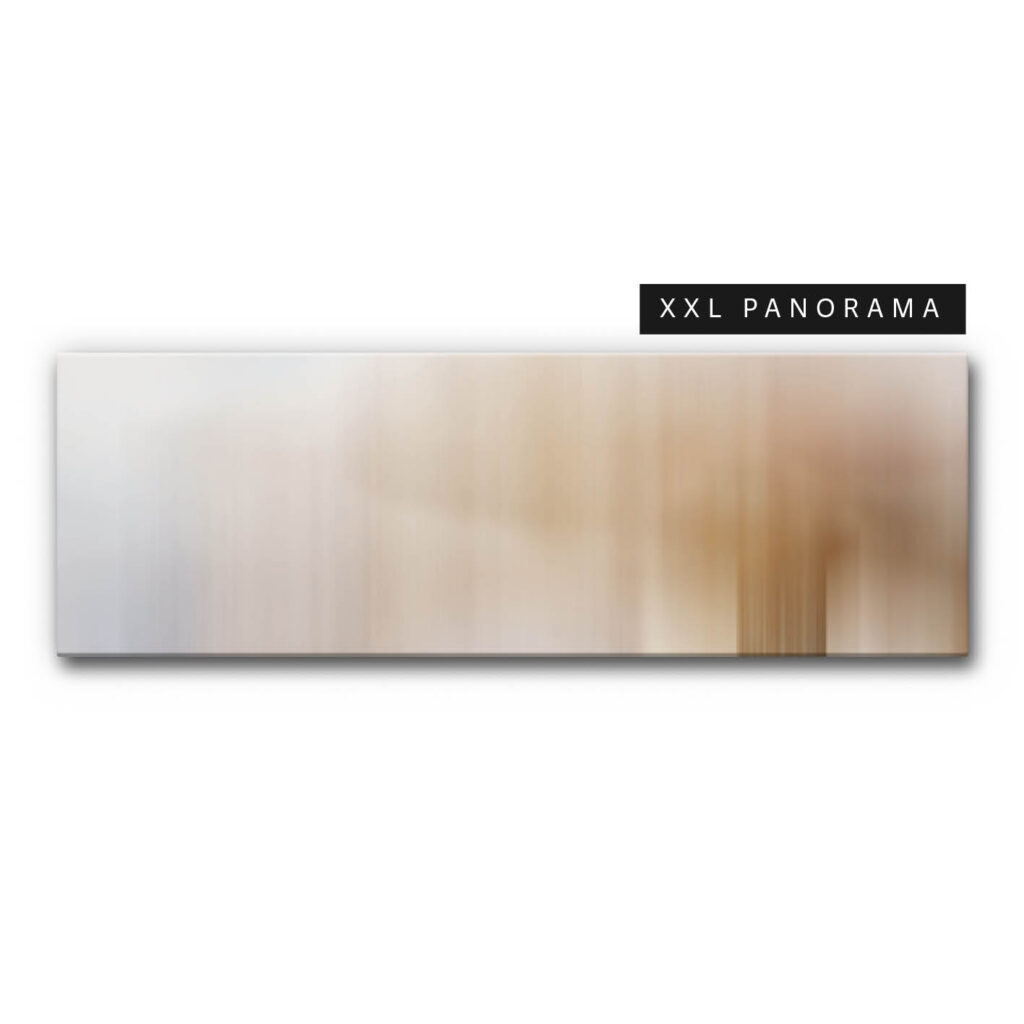 Panorama Akustikbild Dreams 5 ist ein abstraktes Bild mit weichen, vertikal verlaufenden Farbübergängen in hellen Beige-, Braun- und Grautönen.