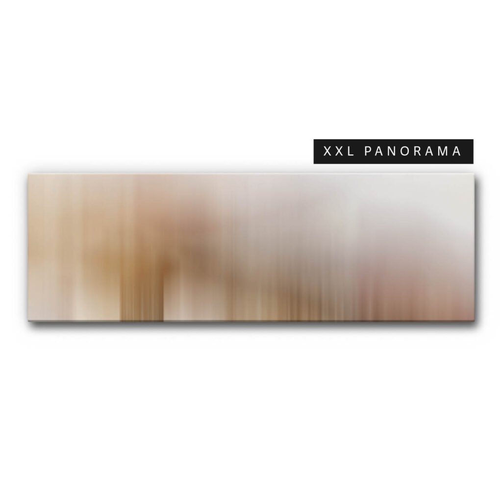 Akustikbild Dreams 6 ist ein abstraktes Bild mit weichen, vertikal verlaufenden Farbübergängen in hellen Beige-, Braun- und Grautönen.