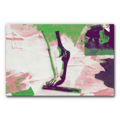 Akustikbild Balance zeigt einen auf den Zehenspitzen balancierenden Fuß, dargestellt in einer farbintensiven Mixmedia-Collage im Pop-Art-Stil.