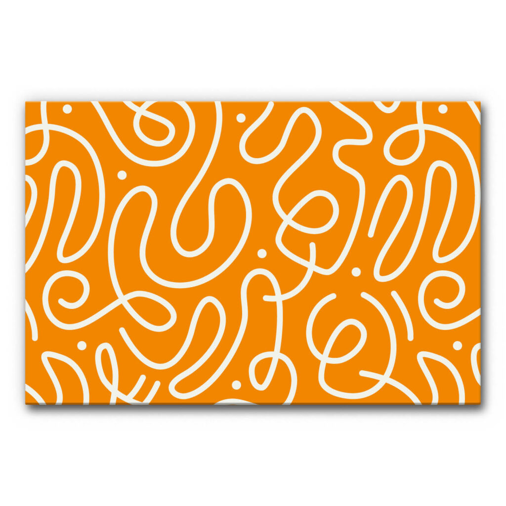 Schallabsorberbild abstraktes Linien Design Orange mit kräftigem orangefarbenem Hintergrund und geschwungenen weißen Linien in dynamischem, modernem Muster.