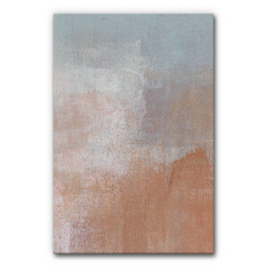 Abstraktes Akustikbild Raum in Bewegung mit schwebenden, überlagerten Flächen in Blau, Beige, Braun und Rosé auf hellem Hintergrund.