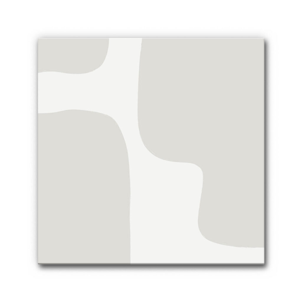 Schallminderndes Wandbild abstrakte Harmonie mit organischen Formen in Grautönen, minimalistische Flächenkomposition mit weichen Linien und ruhiger Gestaltung.