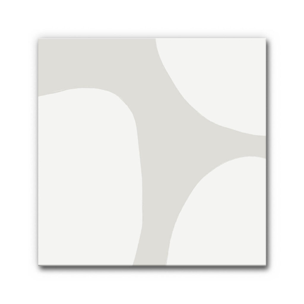 Akustikbild abstrakte Formen Zwischenraum mit organischen Flächen in Grautönen, minimalistische Komposition mit weichen Rundungen und harmonischer Gestaltung.