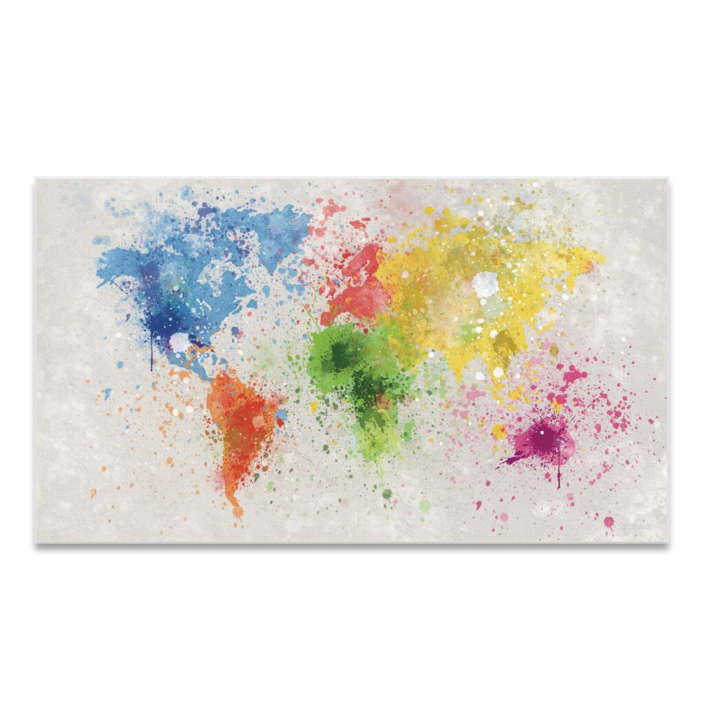 Akustikbild Weltkarte Colours (200x110x5 cm, AluStyle, weißer Rahmen)