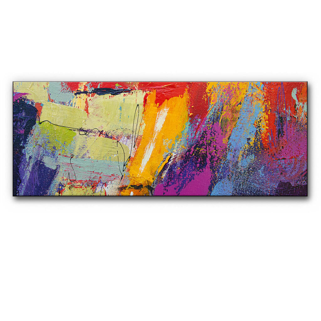 Akustikbild Farbespektakel (180 cm x 70 cm x 5 cm, AluStyle) mit schwarzem Rahmen