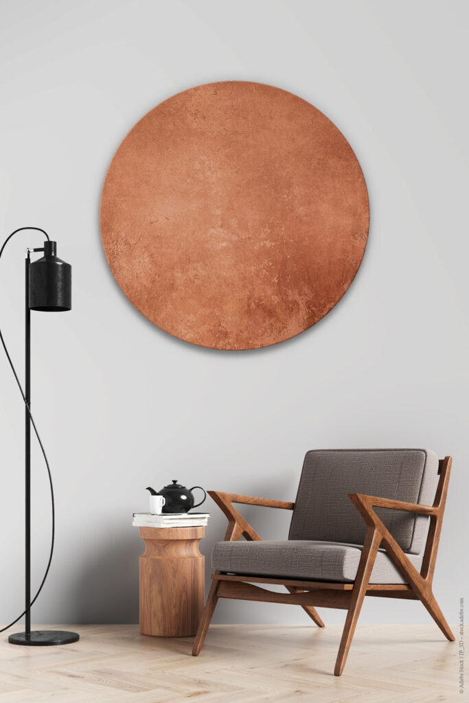 Rundes Akustikbild Abstrakt Kupfer (Ø 120 cm, 2-Punkt Montage Wand)