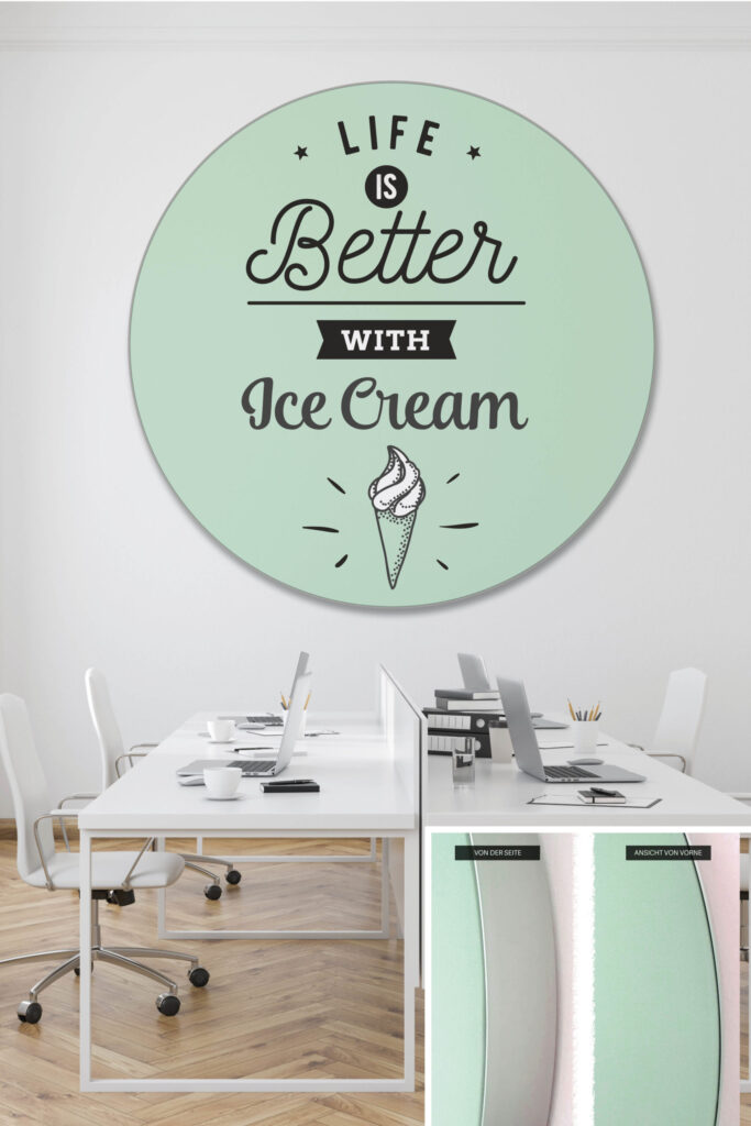 Runde Schallabsorber mit Wechselmotiv