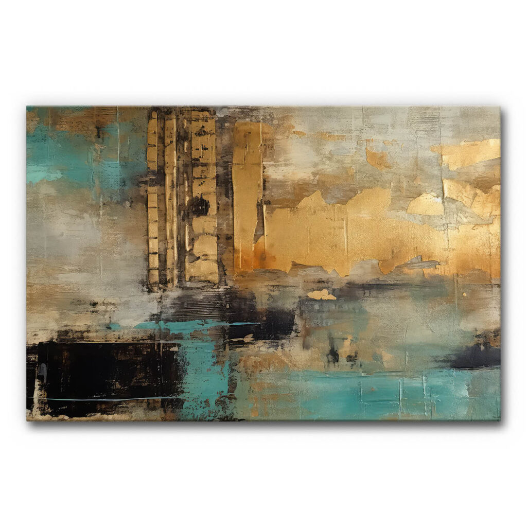 Abstraktes Akustikbild Türkis mit Gold