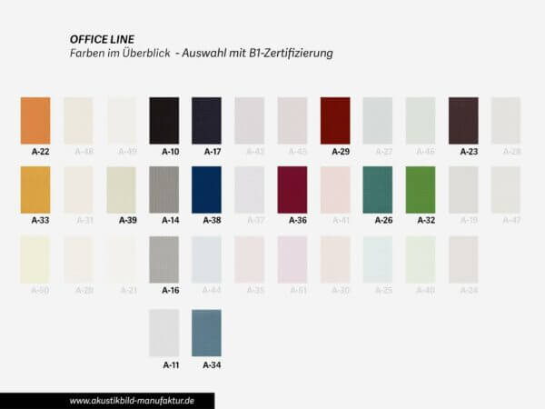B1 Farbüberblick Akustikstoffe Office Line für runde Absorber Decke, Deckensegel oder Akustikbilder