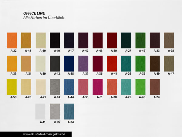 Farben Akustikbilder Schallabsorber Farbüberblick Akustikstoffe Office Line für runde Absorber Decke, Deckensegel oder Akustikbilder