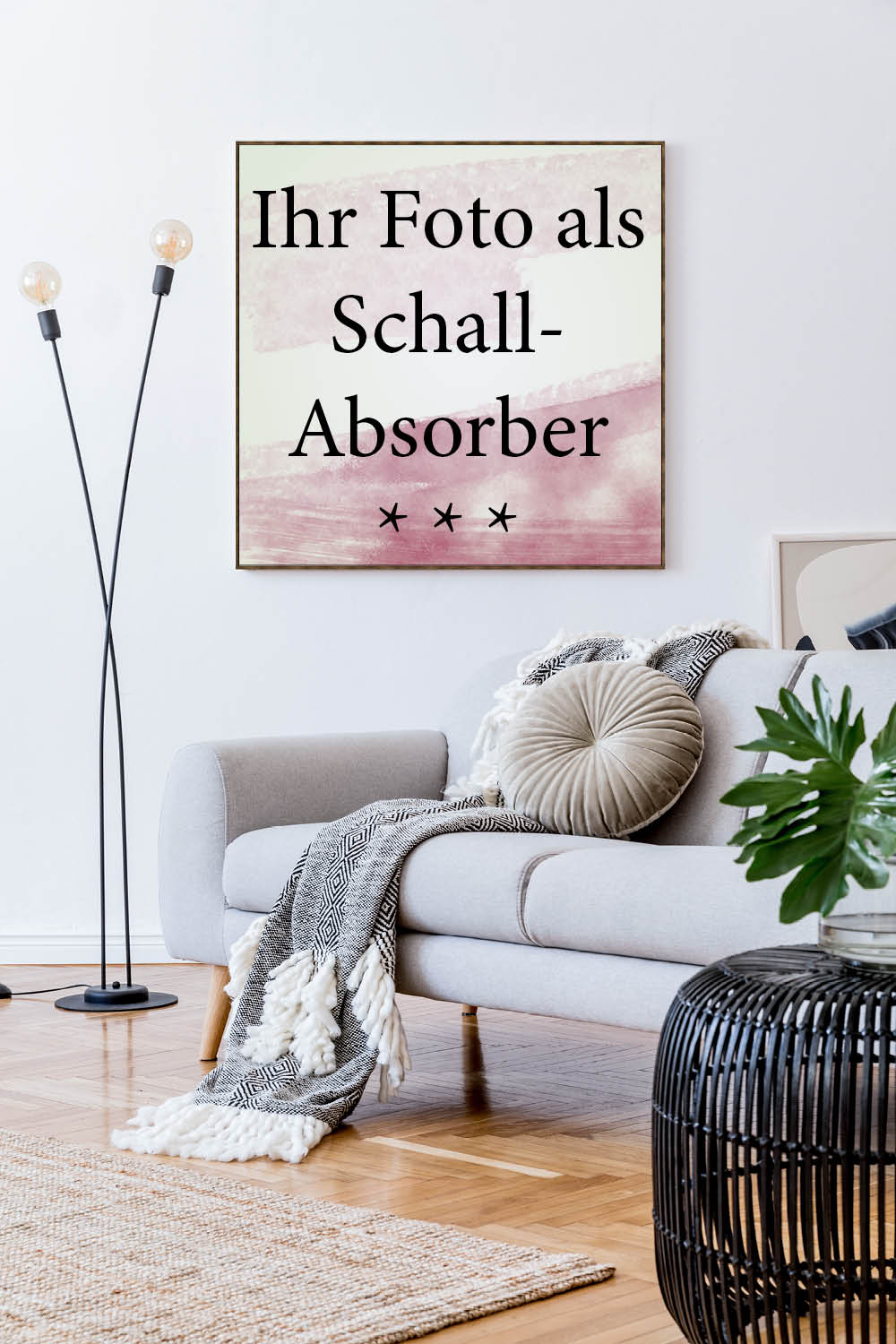 Ansicht eines schallschluckenden Bildes an der Couch