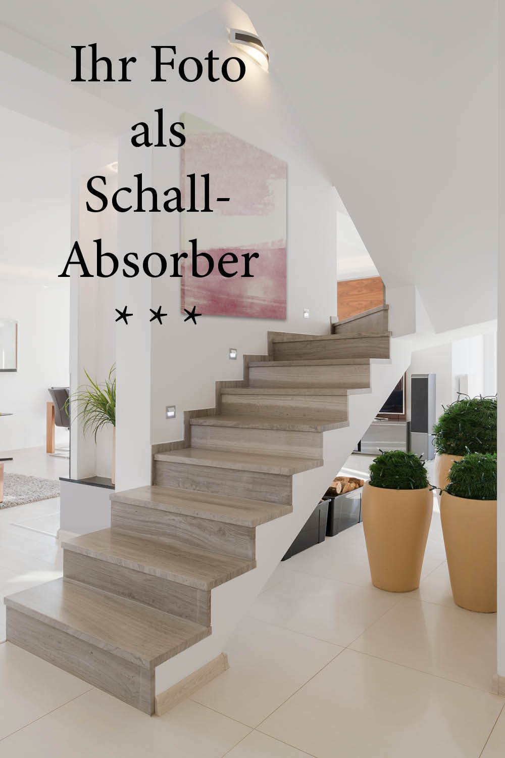 Ansicht eines schallschluckenden Elementes an einer offenen Treppe