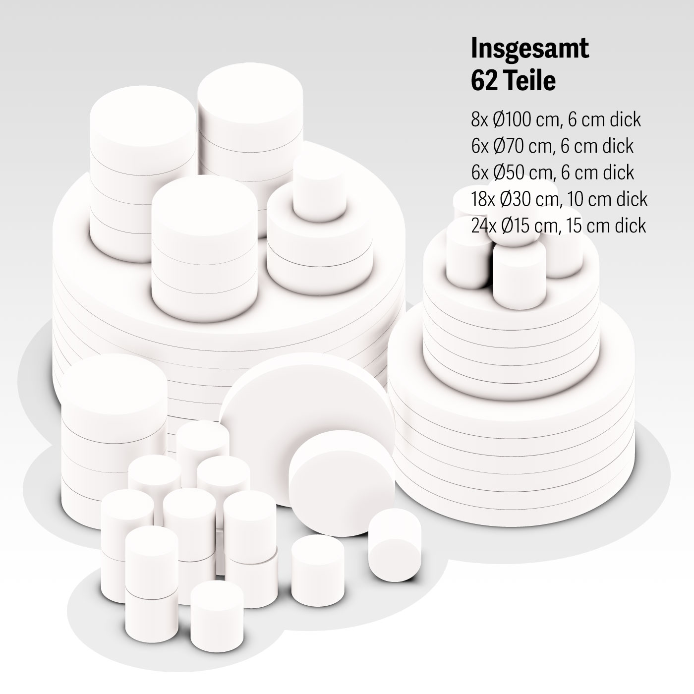 Schallschutz Platten Set aus Basotect® mit 62 Kreisen und kleinen Akustiksäulen