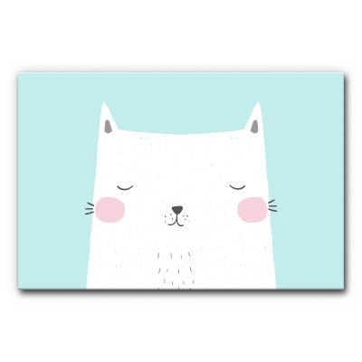 Akustikbild Kater Blau Illustration einer weißen Katze auf hellblauem Grund