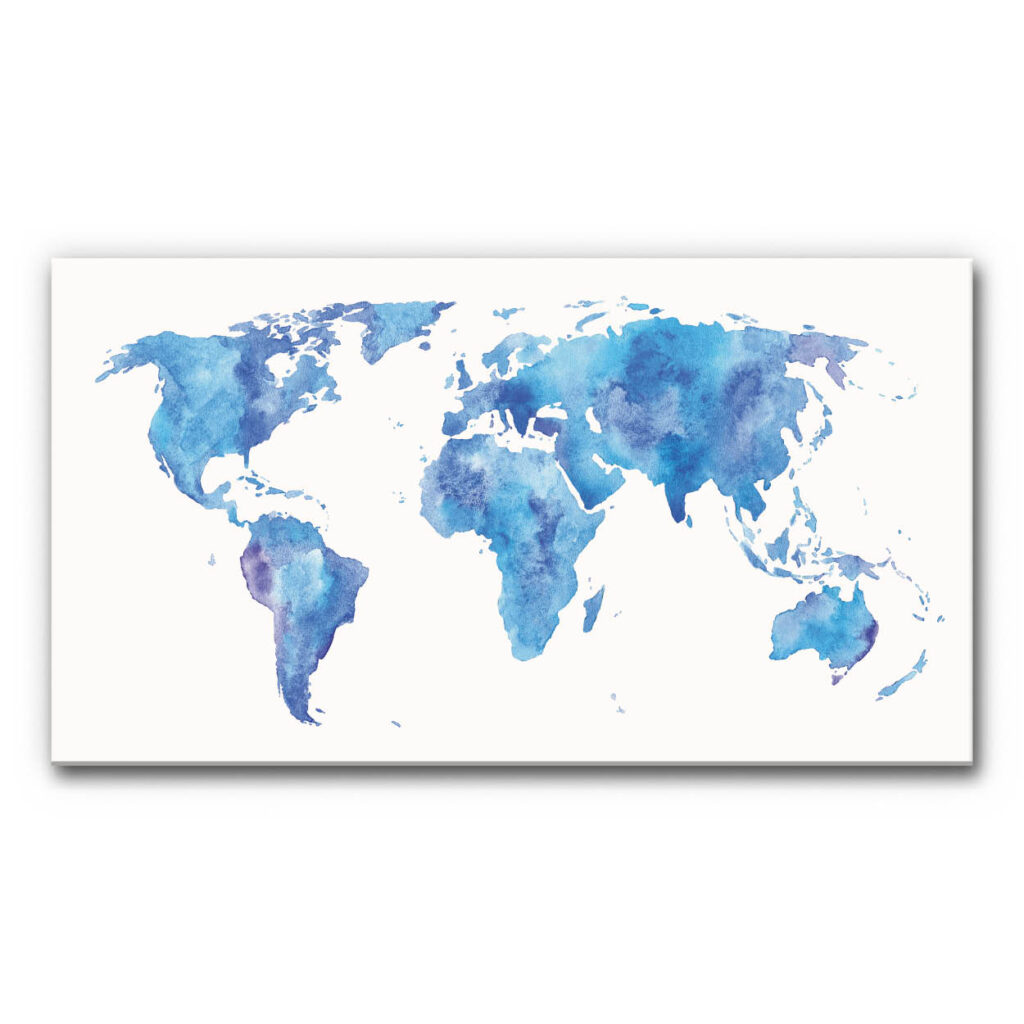 Akustikbild Weltkarte Aquarell (Blau)