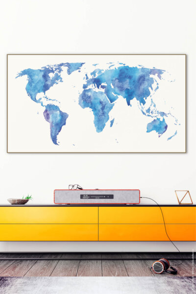 Akustikbild Weltkarte Aquarell (Blau)
