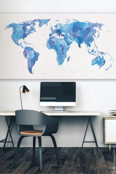 Akustikbild Weltkarte Aquarell (Blau)
