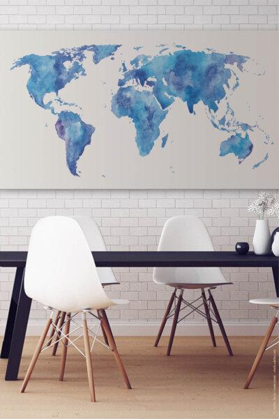 Akustikbild Weltkarte Aquarell (Blau)