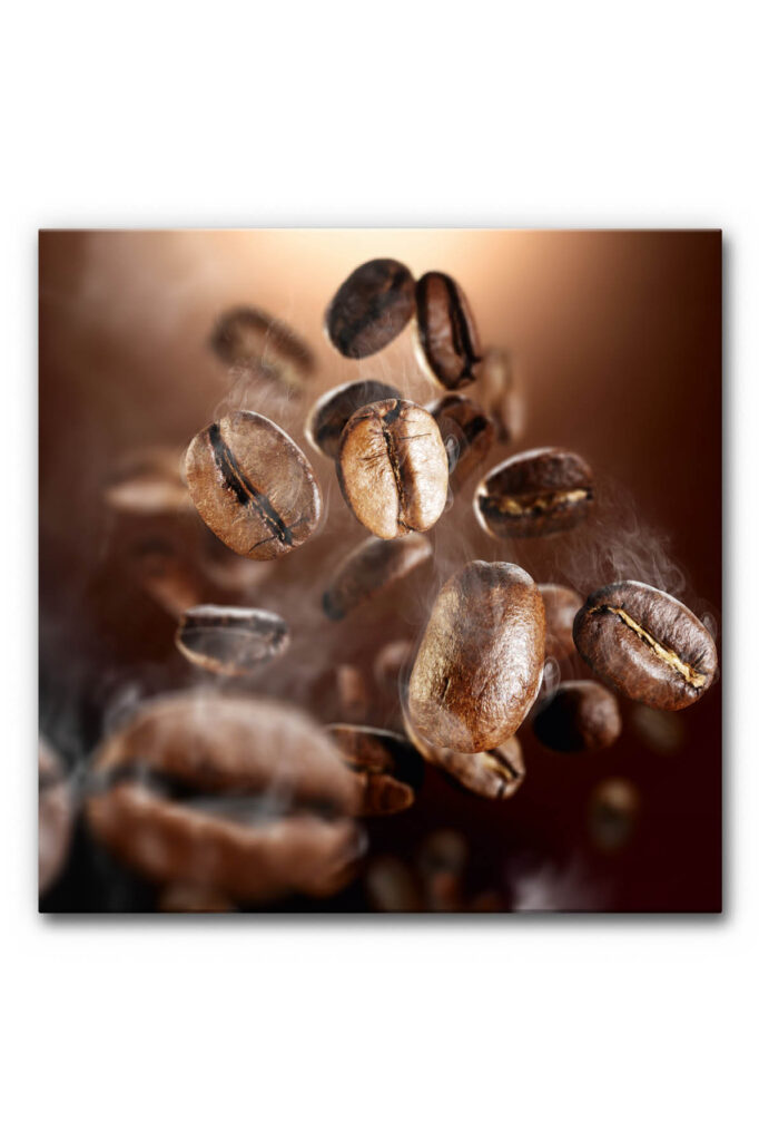 Akustikbild Kaffepause II (100 cm x 100 cm x 5 cm, AluStyle) mit schwarzem Rahmen