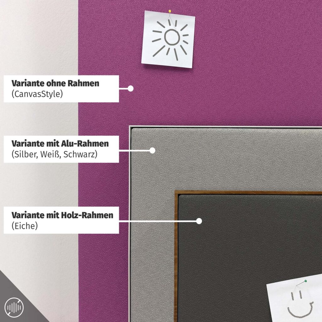 Stoff und Rahmen Varianten für Akustik schallabsorbierende Pinnwand